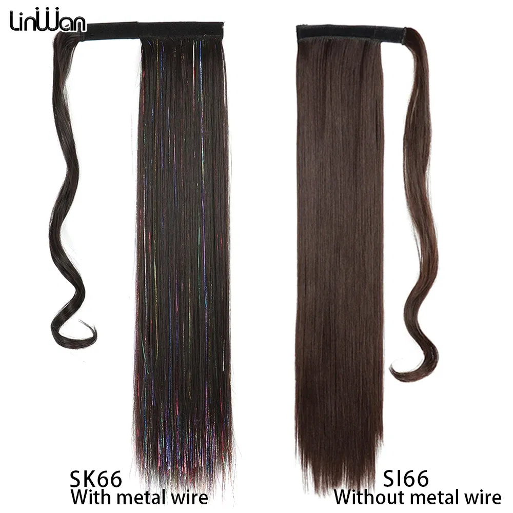 Color: Red - LINWAN Synthetic Long Straight Wrap Around Clip In Ponytail Hair Extension Heat Reistan Pony Tail Fake Hair