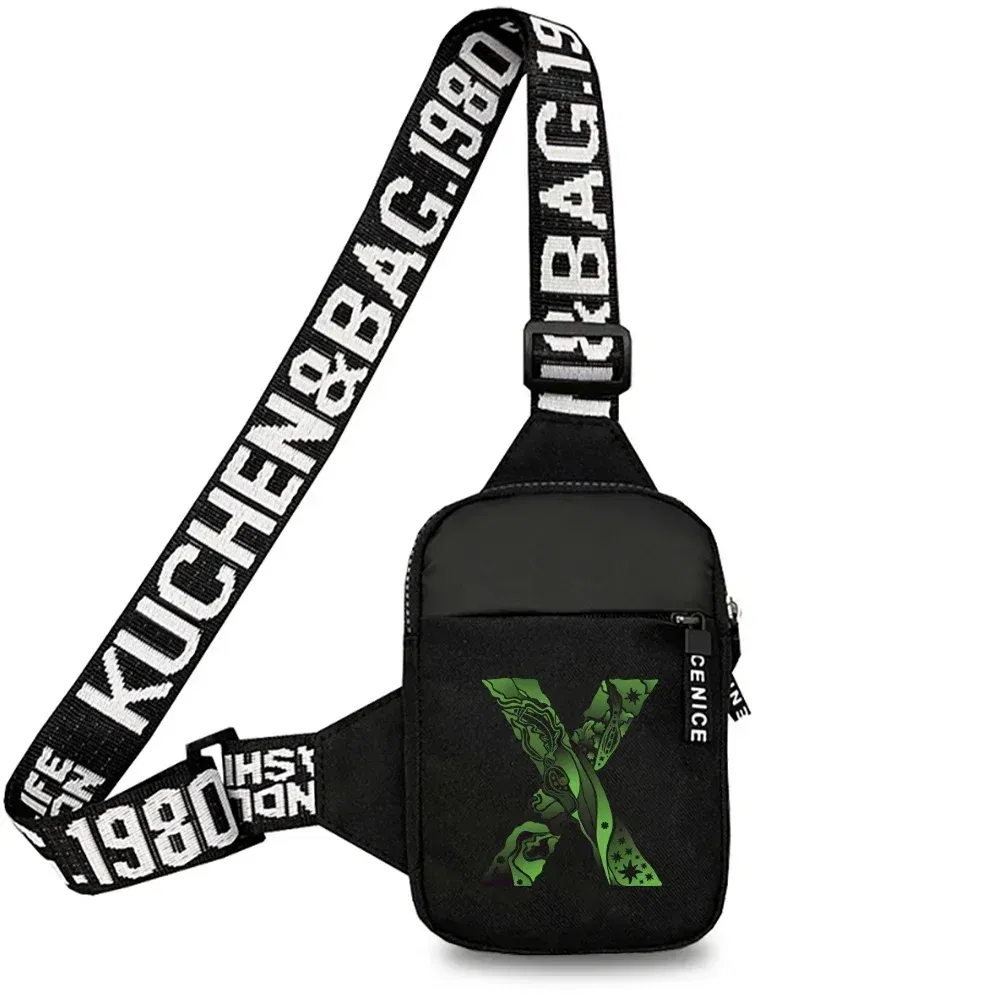 Color: Turquoise - Sports Chest Bag Men Small Mobile Phone Messenger Bags Waist Bags Multi-Function Carry-on Bag Engrave Image Initial Name Patter