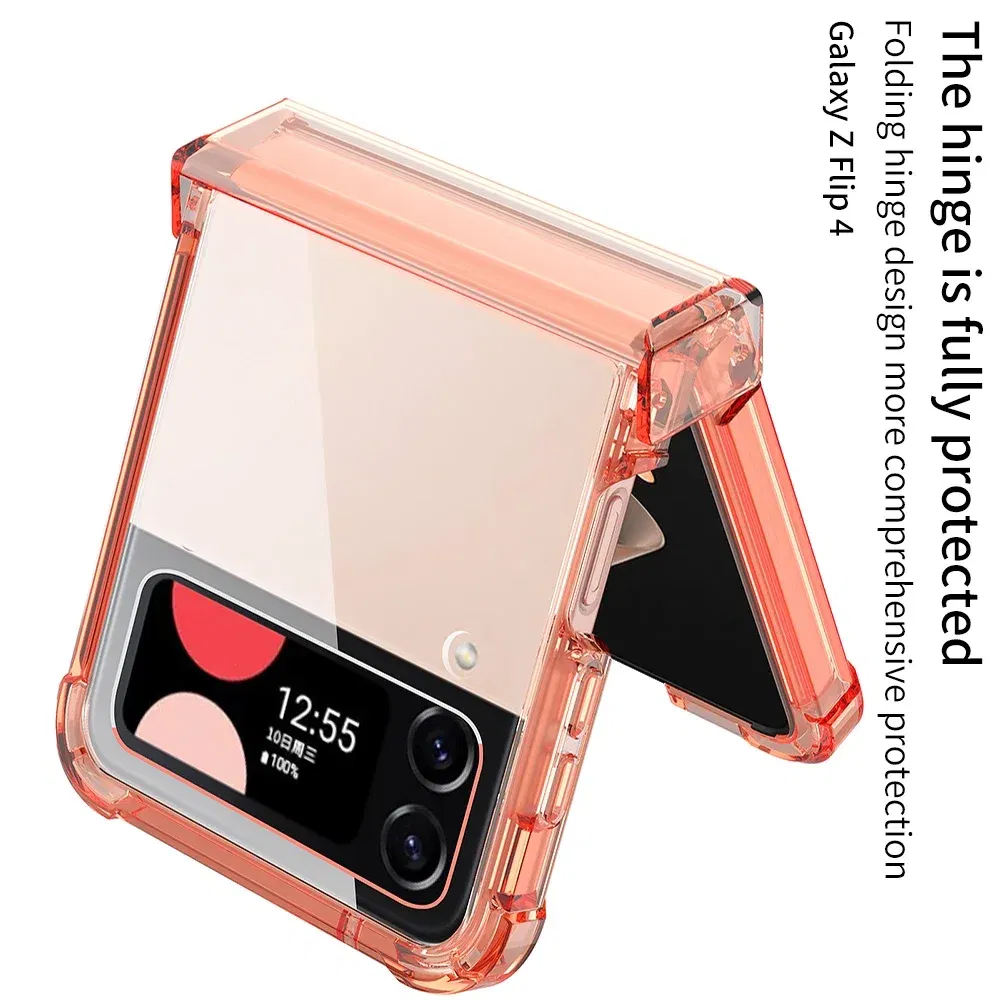 Color: Sky blue, Material: Aluminum - Colorful Transparent Folding Hinge For Samsung Galaxy Z Flip 4 3 Magsafe Magnetic Wireless Charging Case Shockproof Hard Cover