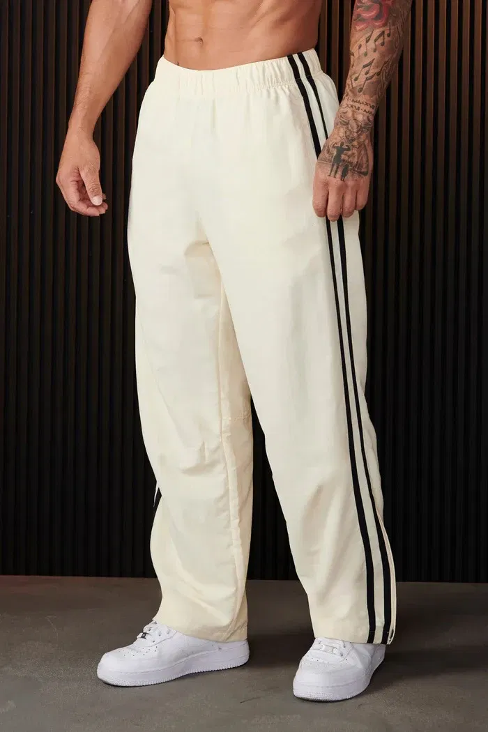 Color: Blue, Size: XL - Jogger Men's Sweatpants Gym Sports Fitness Splicing Strips Printing Mid Waist Casual Pants Ya Fashion Men Clothing Wide Leg Pan