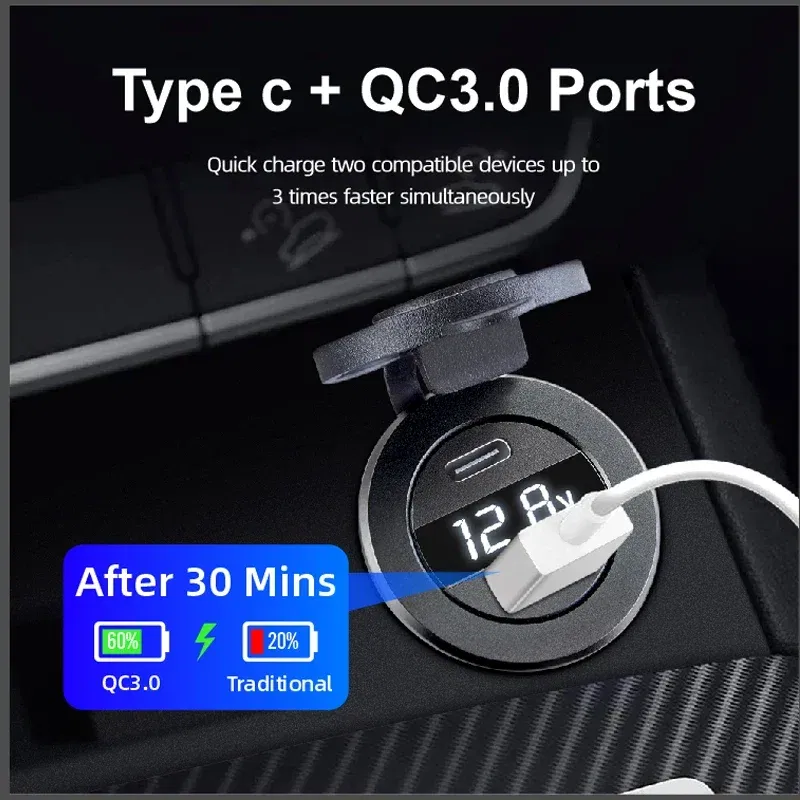 Color Name: Gold, Ships From: CHINA - 12V Car Fast Charger Power Socket QC3.0 and PD USB Port Car Charger Adapter fast charging for Car Boat Marine RV Motorcycle