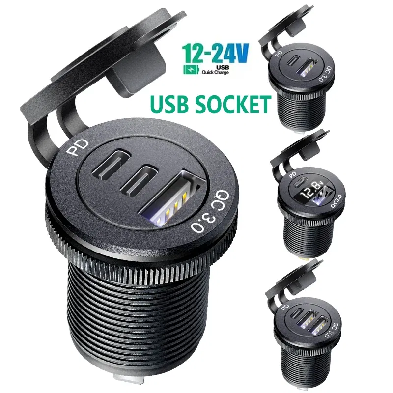 Color Name: Gold, Ships From: CHINA - 12V Car Fast Charger Power Socket QC3.0 and PD USB Port Car Charger Adapter fast charging for Car Boat Marine RV Motorcycle