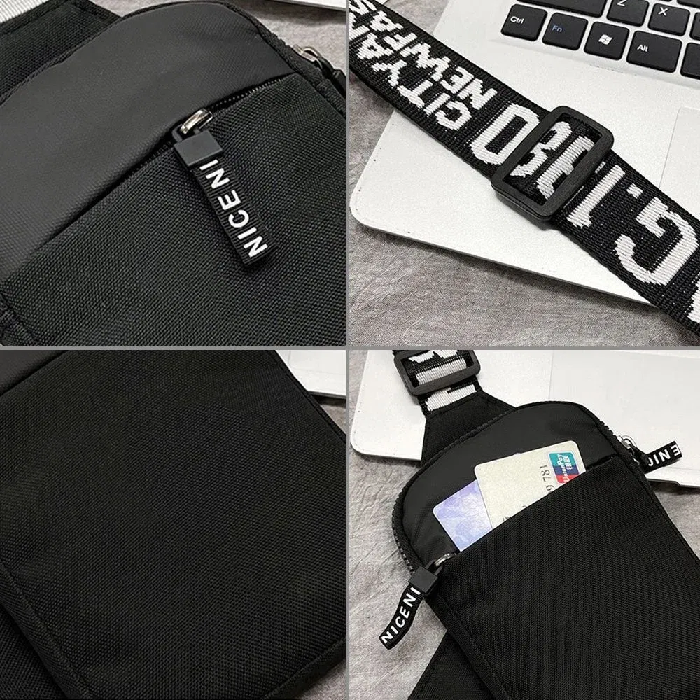 Color: Gold - Sports Chest Bag Men Small Mobile Phone Messenger Bags Waist Bags Multi-Function Carry-on Bag Engrave Image Initial Name Patter