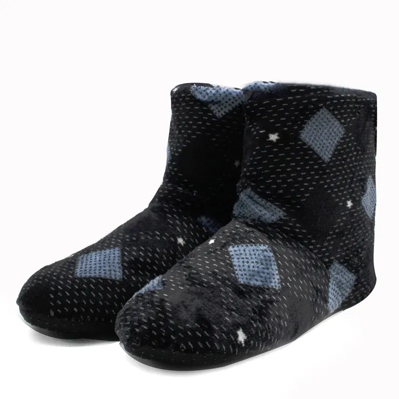 Color: black, Shoe Size: 45 - Mntrern Casual Men Shoes Home Slippers Lattice Soft Plush Male House Slippers Warm Winter New Cotton Slippers Shoes Men Big Size