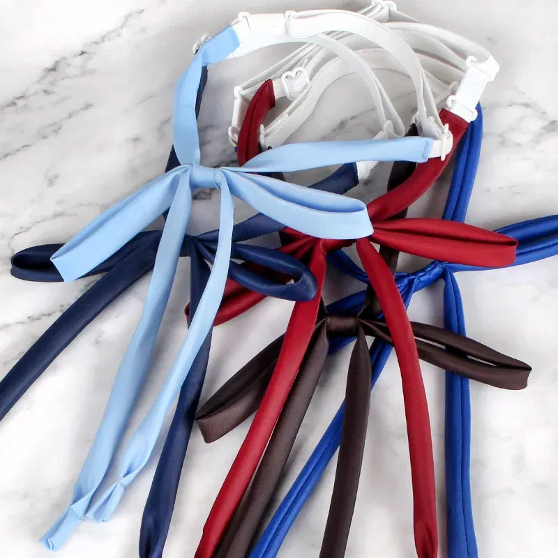 Color: SKY BLUE - JK Style Uniform Collar Bowties Female Student College Shirt Neck Ties Solid Color Red Black Bowknot Elegant Daily Neckwear Gift