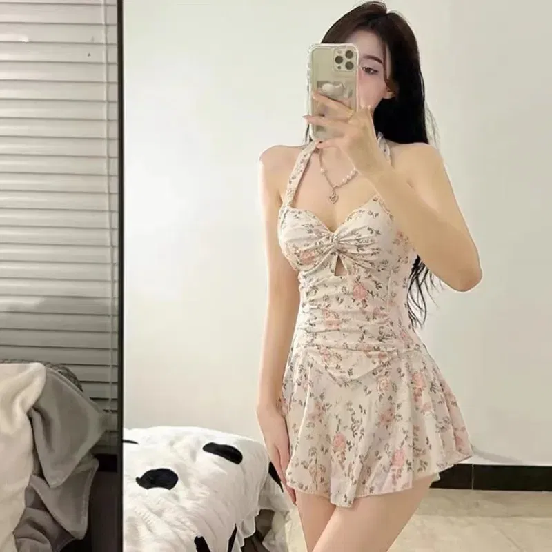 Color: MULTI, Size: M - Women Korean Sexy One Piece Swimsuit Tummy Control Slimming High Waisted Bathing Suit Hot Spring Beachwear Elegant Swimsuit