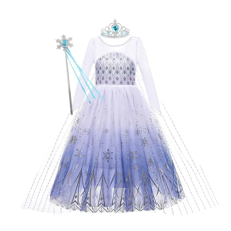 Color: Blue, Kid Size: 13 - Disney Kids Girls Cosplay Frozen Elsa Anna Princess Dress Girl Mesh Ball Gown Carnival Birthday Clothes Snow Queen Elsa Costume
