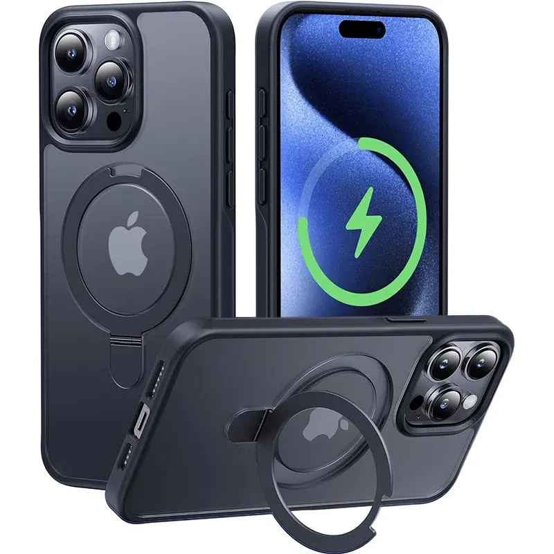 Color: Beige, Material: leather - Magnetic Phone Case with Ring Stand for Wireless Charging iPhone 15 Pro Max 14 Plus 13 12 11 Translucent Cases Matte Slim Cov