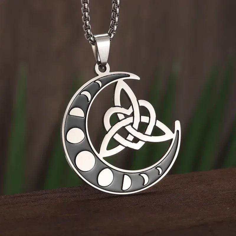 Vintage Witch Knot Necklace Stainless Steel Magic Knot Pagan Wicca Symbol Pendant for Men Women Celtic Knot Jewelry Gifts
