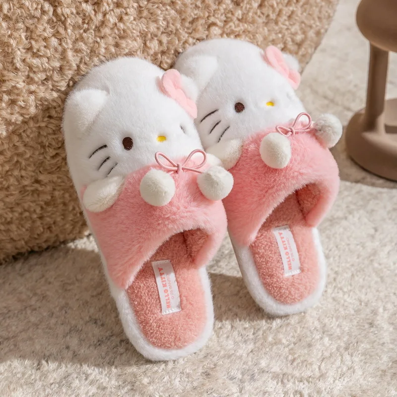 Kids' Slippers House Shoes Cartoon Kuromi Open Toe Winter Shoes For Girls Warm Anti-slip  Pink Blue Shoes Size 36-41