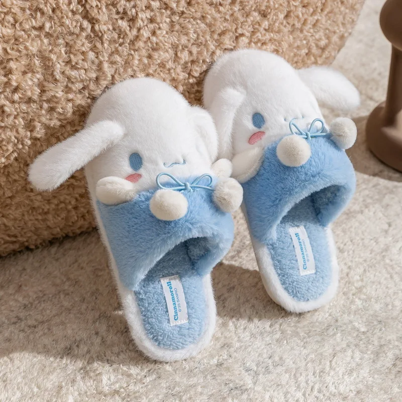 Kids' Slippers House Shoes Cartoon Kuromi Open Toe Winter Shoes For Girls Warm Anti-slip  Pink Blue Shoes Size 36-41