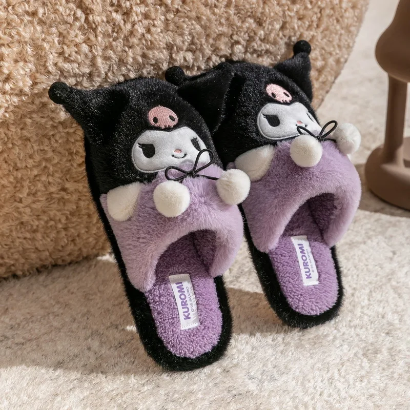 Kids' Slippers House Shoes Cartoon Kuromi Open Toe Winter Shoes For Girls Warm Anti-slip  Pink Blue Shoes Size 36-41