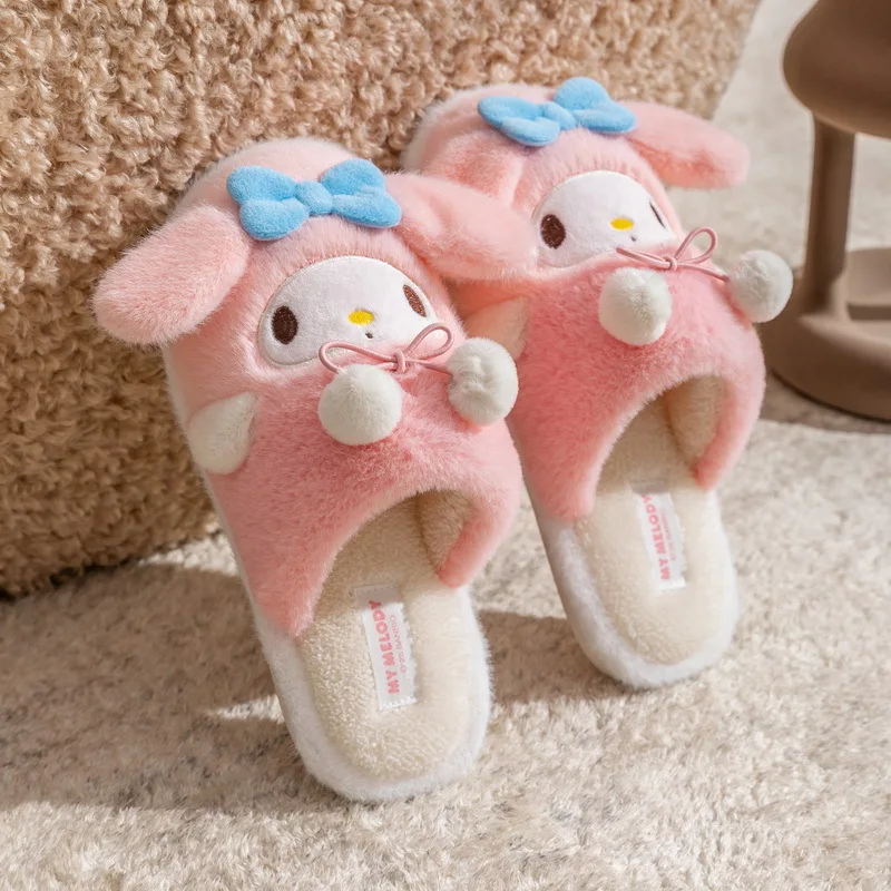 Kids' Slippers House Shoes Cartoon Kuromi Open Toe Winter Shoes For Girls Warm Anti-slip  Pink Blue Shoes Size 36-41