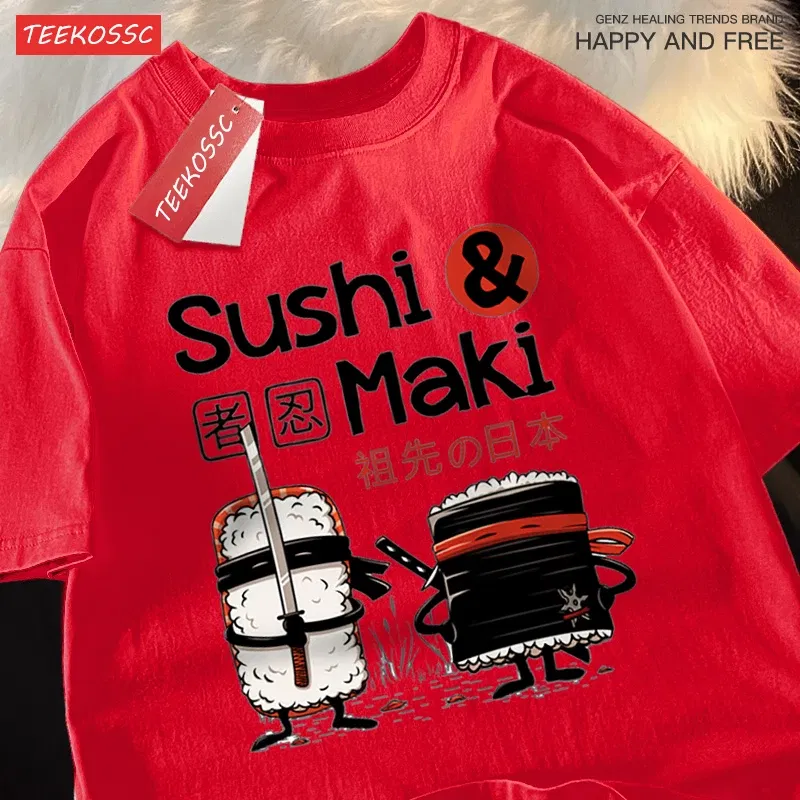 Color: GRAY, Size: XL - Theduc Sushi And Sushi Printing Men Women Tshirt Cotton T-Shirts Loose T Shirt Crewneck Loose Tops Fashion Clothes Unisex