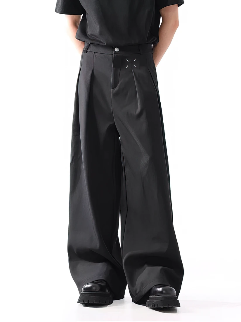 Color: black, Size: XL - Black Baggy Pants Men Casual Wide leg Work wear Straight Trousers Male Luxury Drape Loose Cool Cargo Pants
