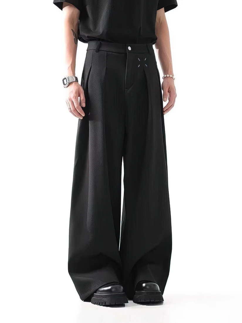 Color: black, Size: XL - Black Baggy Pants Men Casual Wide leg Work wear Straight Trousers Male Luxury Drape Loose Cool Cargo Pants