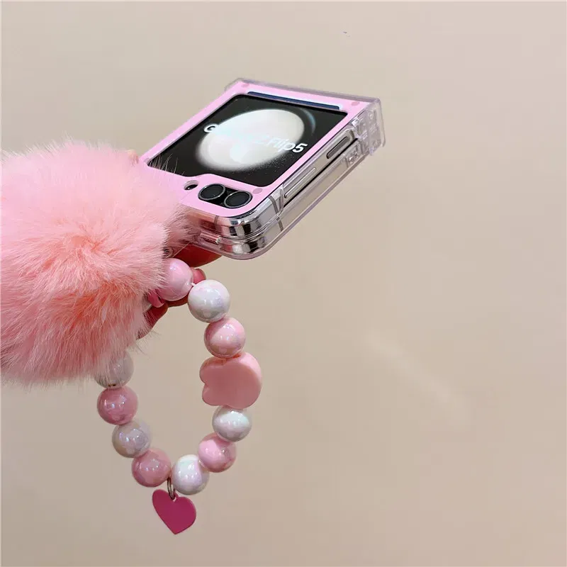 Color: SKY BLUE, Material: PE - Cute Bracelet Phone Cases For Samsung Galaxy Z Flip 3 4 5 6 7 FE Hard Plastic PC Plush Case For Samsung Z Flip5 ZFlip5