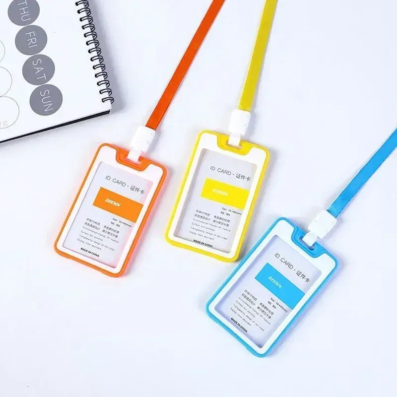 Color: Red - Unisex Colorful Employee Id Case with Lanyard Double Side Id Credit Card Holder Access Bus Card Case Badge Holder Card Sleeve