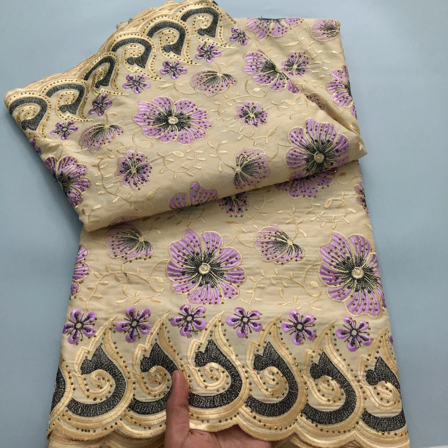 Color: WHITE, length: 5 yards, Width: 120cm - Green Nigerian Embroidered Cotton Lace Fabric 2025 High Quality 5 Yards African Swiss Lace Fabric Party Dress for Women A4210