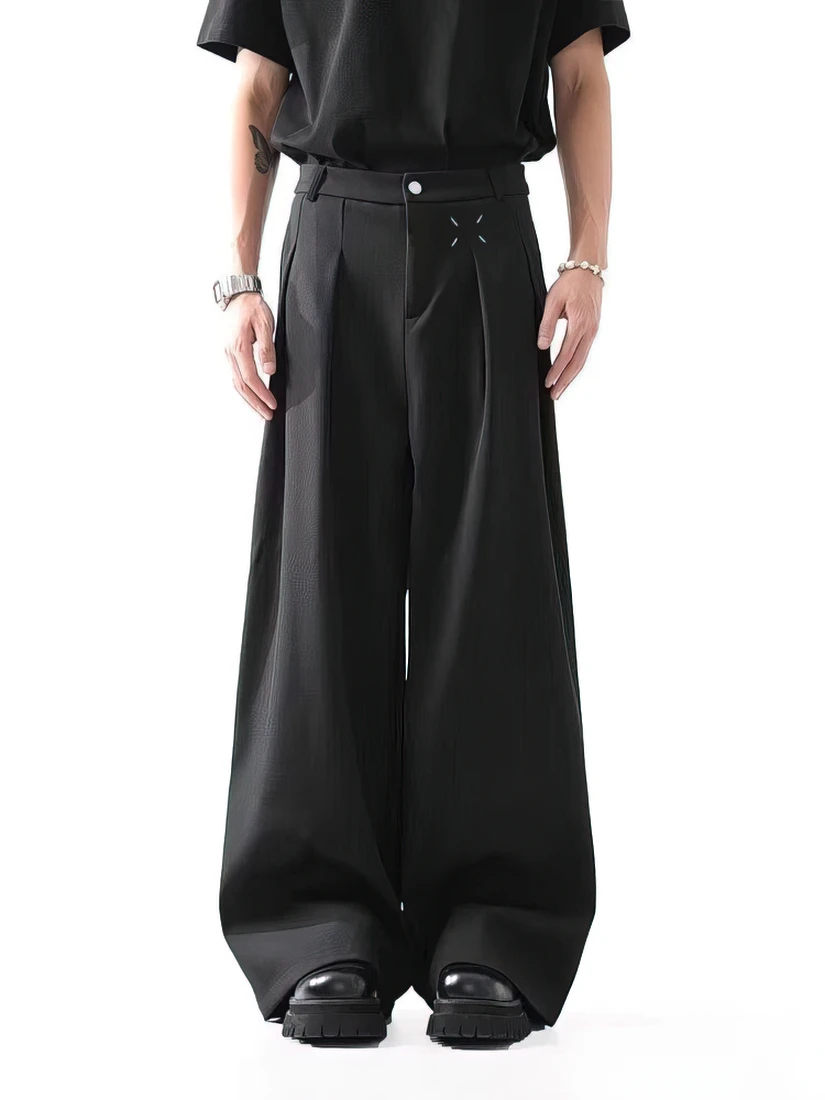 Color: black, Size: XXXL - Black Baggy Pants Men Casual Wide leg Work wear Straight Trousers Male Luxury Drape Loose Cool Cargo Pants