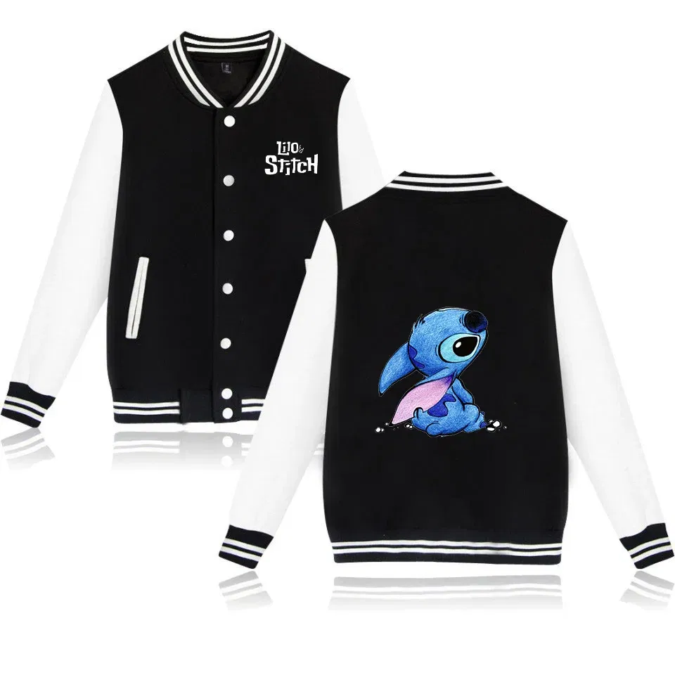 Color: green, Size: XS - Lilo Stitch Baseball Jacket Men Women Hip Hop Harajuku Jackets Streetwear Kids Boys Girls Loose College Coats