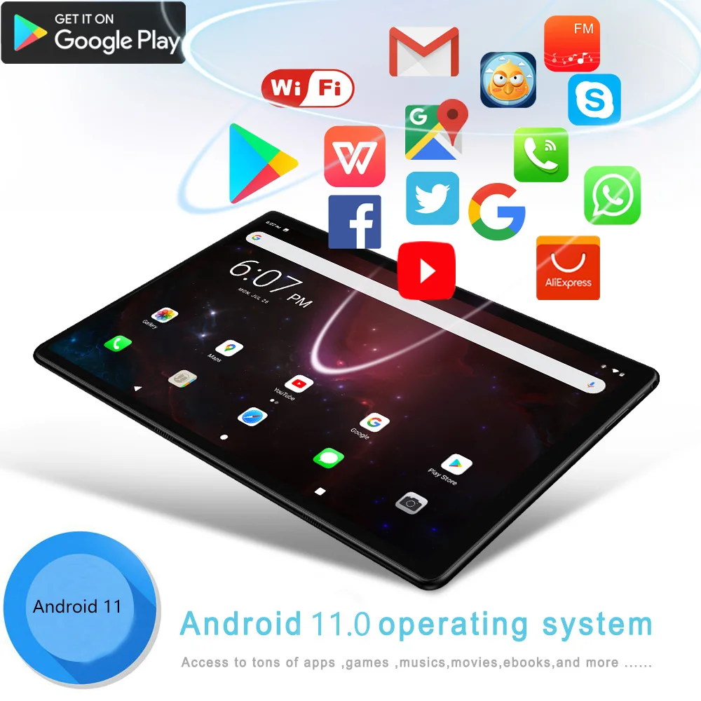 Color: Gold, Bundle: Bundle 1 - New 10.1 Inch Android Tablet Pc Google Play Dual Cameras Octa Core Dual SIM Phone Call Tablets Bluetooth Wifi 4GB RAM 64GB ROM