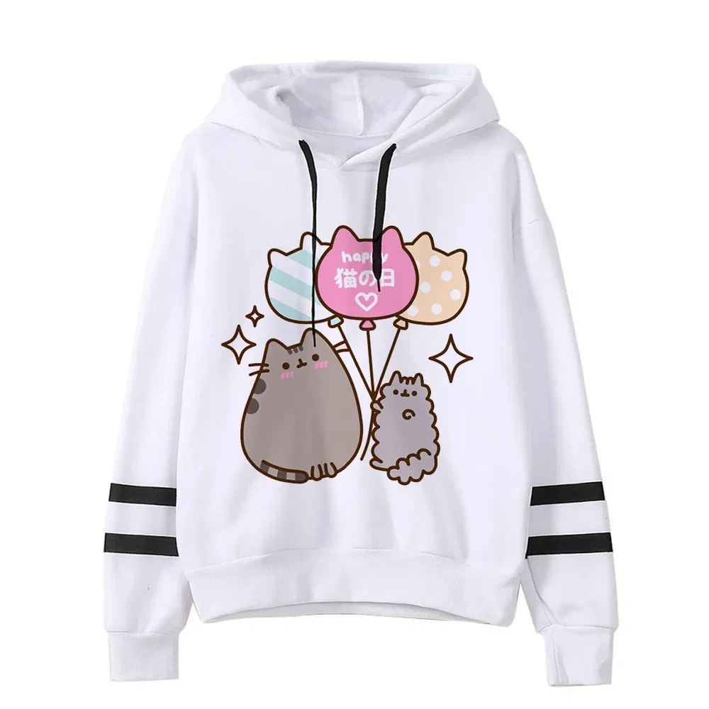 Color: ROYAL BLUE, Size: XXL - Women Ullzang Cute Cat Funny Cartoon Sweatshirt Pusheen Cat Kawaii Harajuku Korean Style Hoodies Graphic Fashion Hoody Female