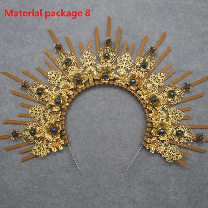 Color: Pink - MATERIAL  PACKAGE Sunburst Goddess Gold Spike Mary Halo Crown Headpiece NYLON ZIP TIE Wedding Bride Hair Band Tiar