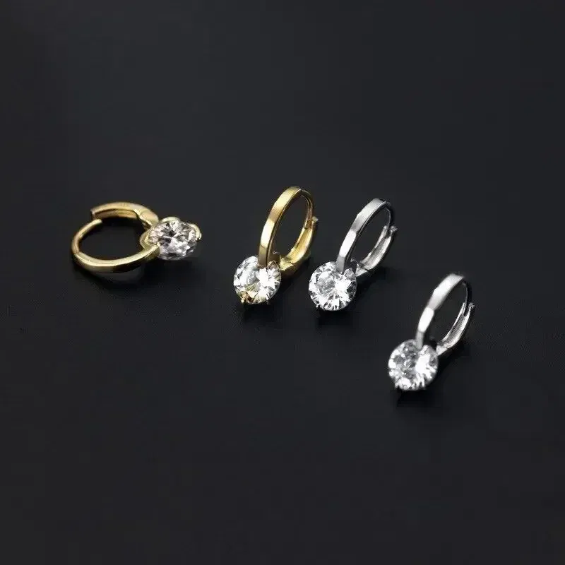 Metal Color: Hot Stamping - 2024 New Fashion Gold Color Round Zircon Simple Drop Dangle Earrings for Women Charm Korean Hoop Jewelry Wedding Birthday Gift