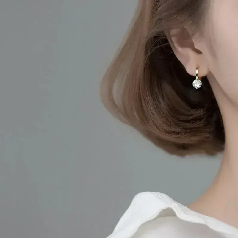 Metal Color: Hot Stamping - 2024 New Fashion Gold Color Round Zircon Simple Drop Dangle Earrings for Women Charm Korean Hoop Jewelry Wedding Birthday Gift