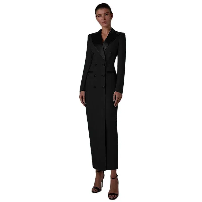 Color: PURPLE, Size: XXL - Women's Suit Long Jacket One Piece Blazer Double Breasted Formal Tuxedo Party Dress кос?‚юм ?¶?µнский