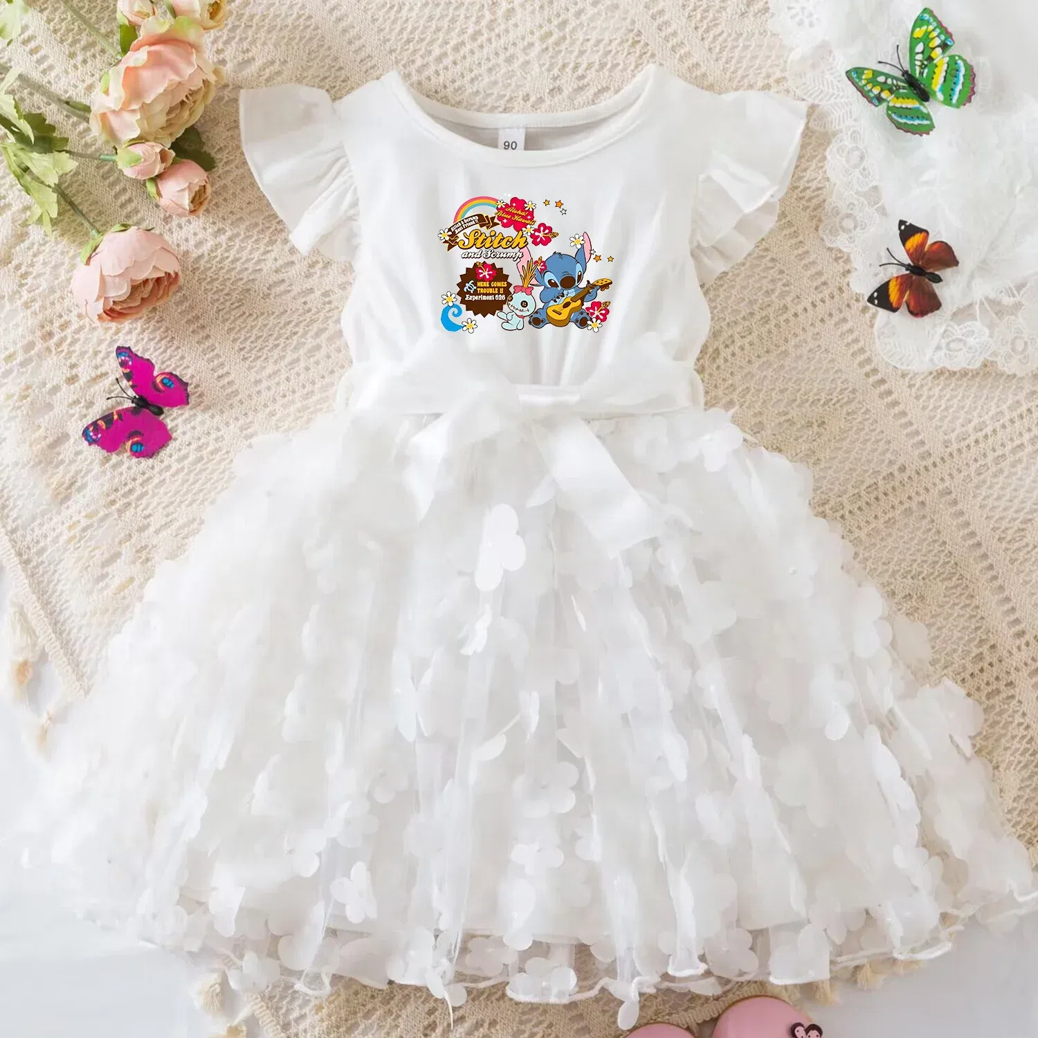 Color: Turquoise, Size: M - 3D Butterfly Cute Lilo Stitch Summer Dress for Kid's Casual Clothes Baby Girls Beautiful Princess Dress Party Dresses 2-6 Yrs