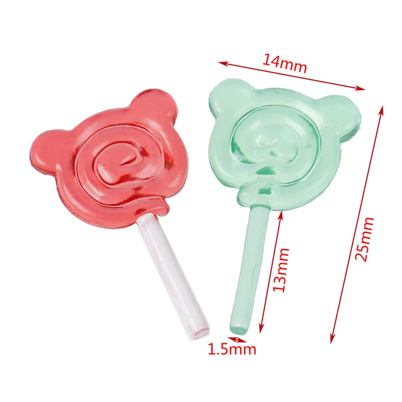 Color: light green - 6Pcs Dollhouse Miniature Cartoon Bear Shape Lollipop Simulation For Dollhouse Miniature Toy Doll Mini Resin