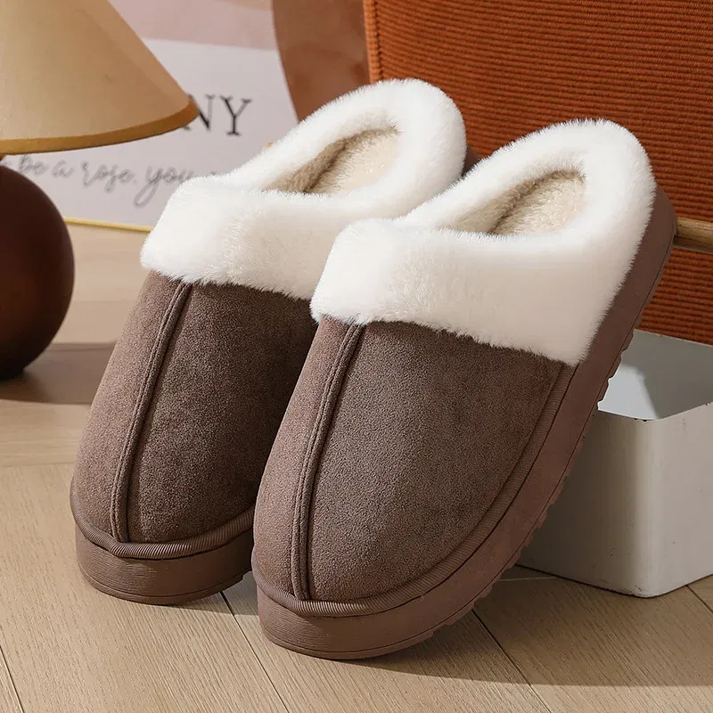 Color: Straw, Shoe Size: 36-37, Ships From: CHINA - Asgard Plush Women Slippers Thick Sole Non-slip Outdoor Fuzzy Slides Winter New Fur Collar Cotton Shoes Winter Warm Home Slipper