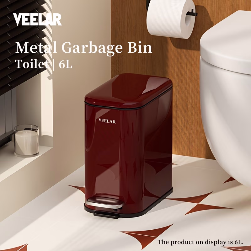 VEELAR 6L Stainless Steel Metal Trash Can with Lid & Inner Bucket – Retro Glossy Finish