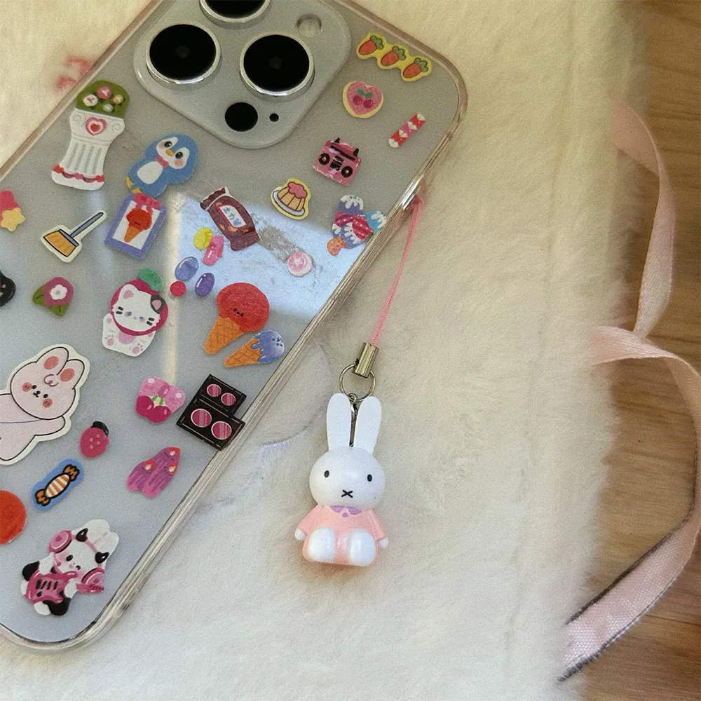 Color: Red - Kawaii Miffy Key Chain Cartoon Cute Backpack Pendant Ornaments Mobile Phone Chain Christmas Gift