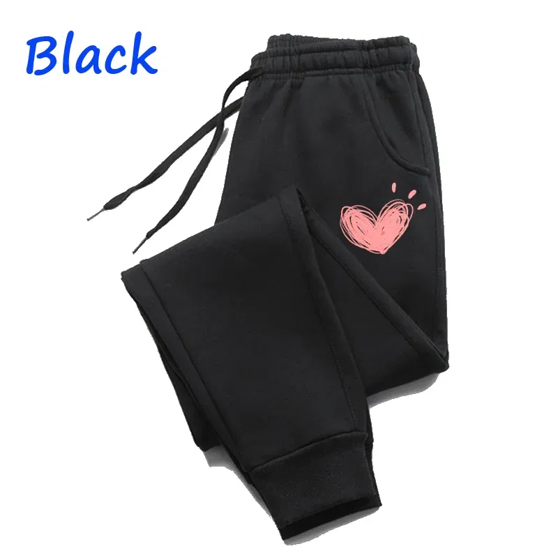 Color: Brown, Size: 3XS - Women Cute Heart Printed Sweatpants Autumn Winter Cotton Long Pants Jogger Trousers Casual Sports Fitness Women Sweat Pants