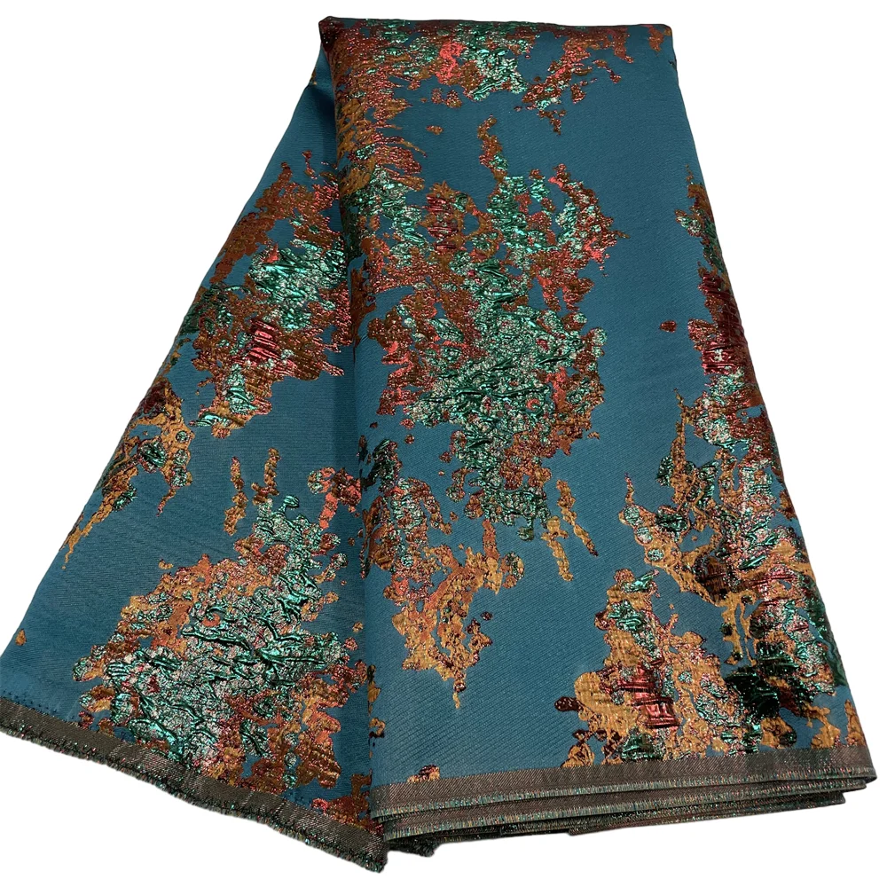 Color: Blue, length: 5 yards, Width: 120cm - Salouva 2024 High Quality African Nigerian Gilding Tulle Lace Fabric Embroidery Organza French Lace Jacquard Brocade Lace Fabric