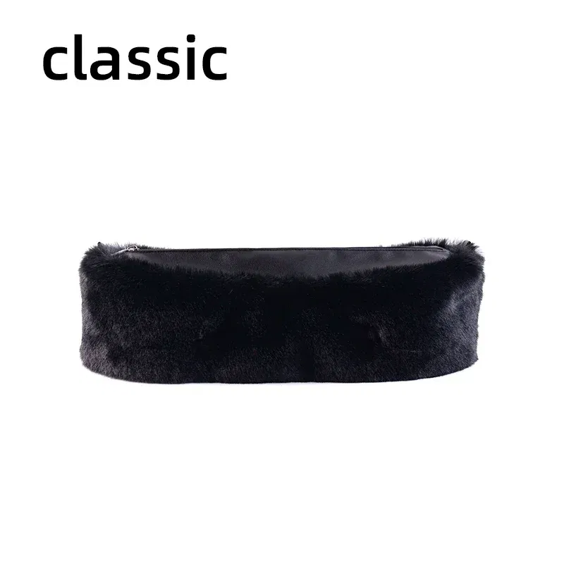 Color: Bronze - New  Autumn winter obag  Faux Rex Rabbit fur zipper up furry Trim  Inner pocket for Classic Mini O bag Accesorios