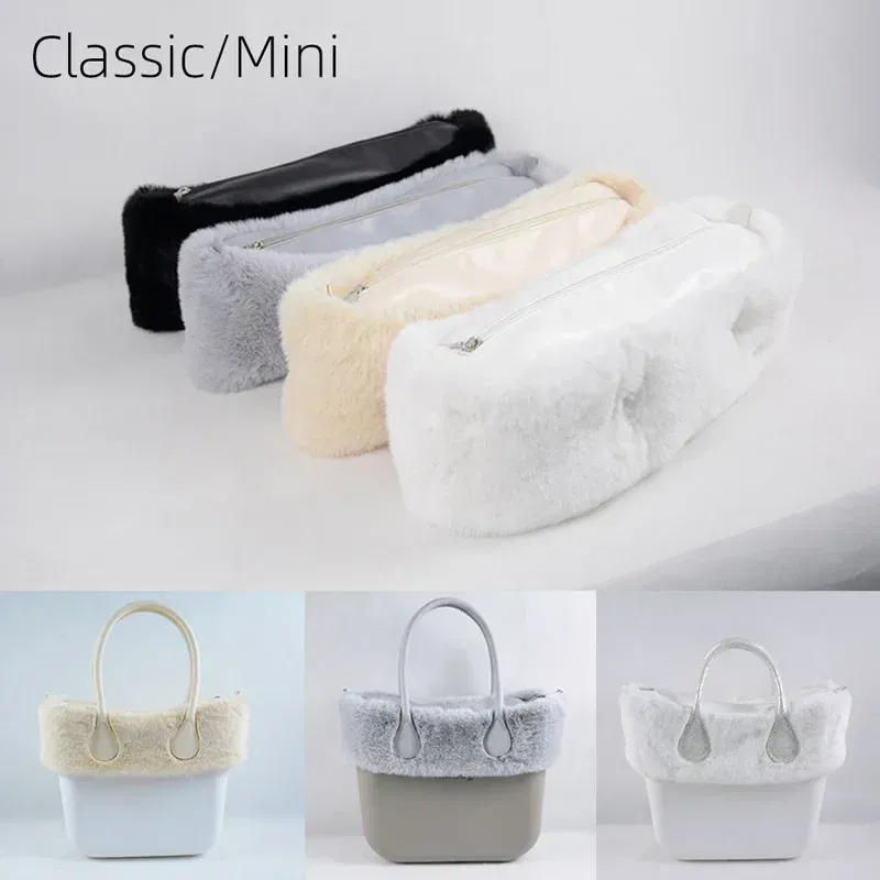 Color: Bronze - New  Autumn winter obag  Faux Rex Rabbit fur zipper up furry Trim  Inner pocket for Classic Mini O bag Accesorios