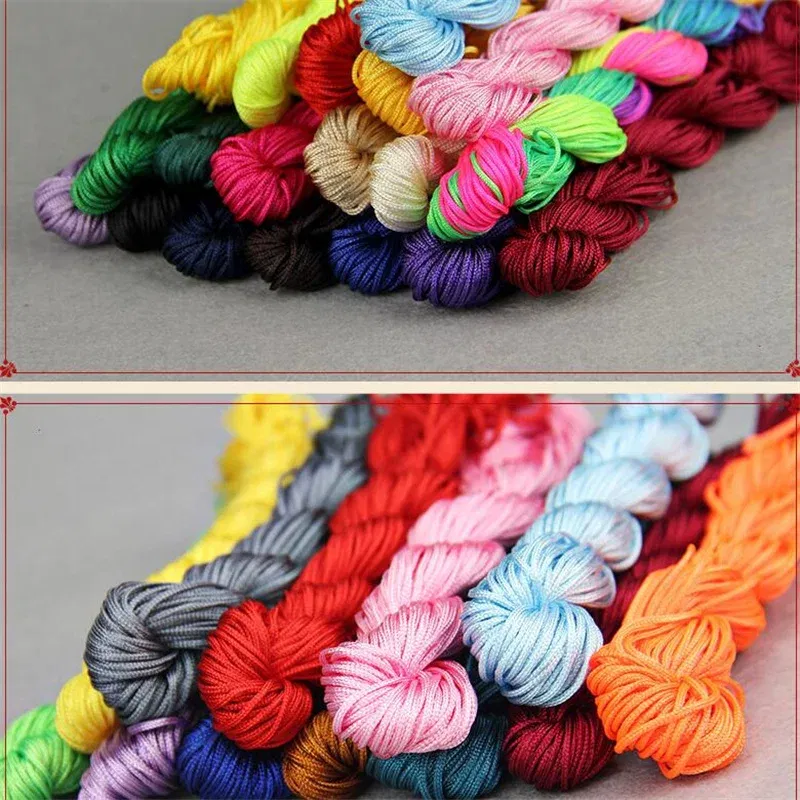 Color: Yellow - 24m Polyester Braided Jade Thread For DIY Handmade Necklace Bracelet Trinket Pendant Braided Accessories Jewelry Making Finding