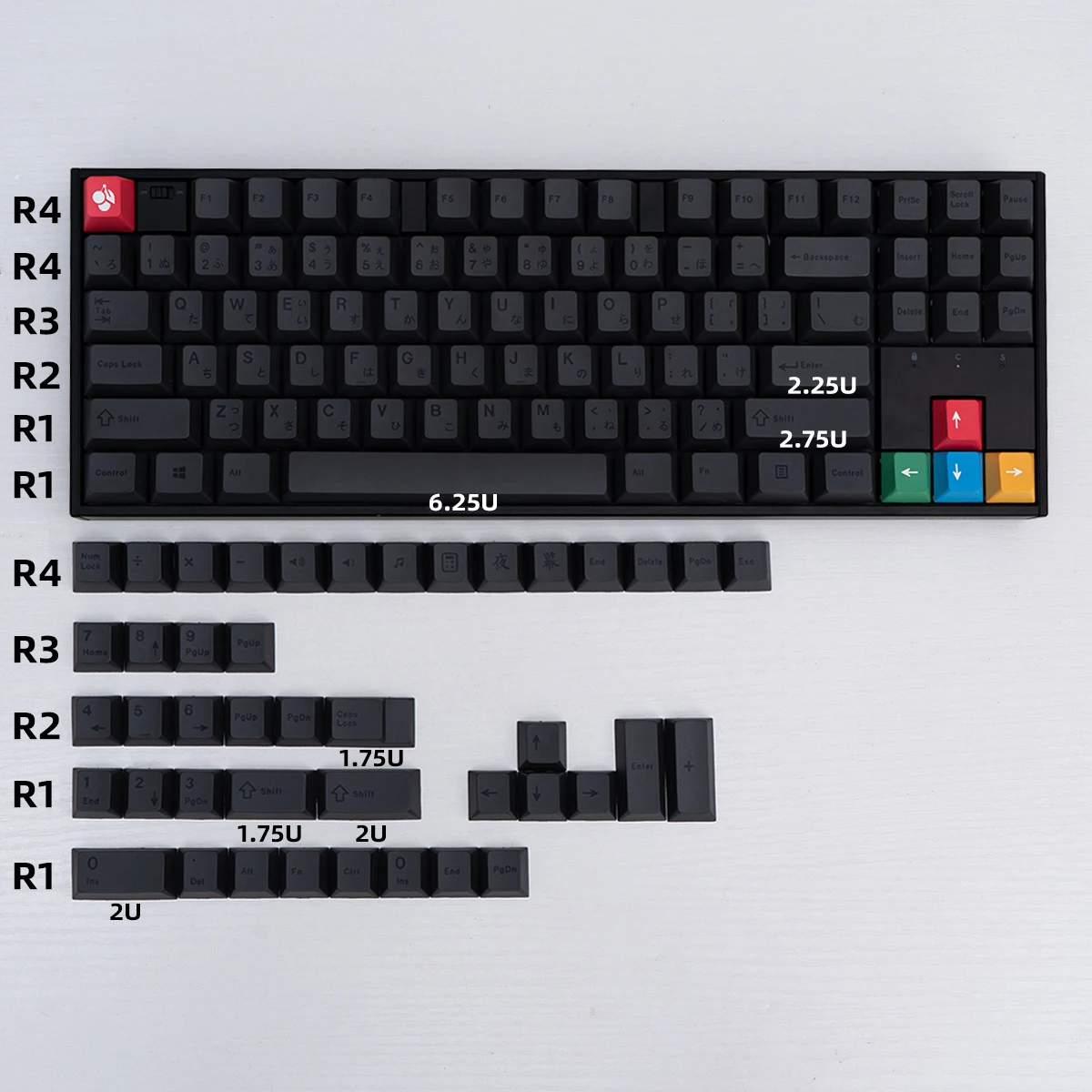 Color: Khaki - Minimalist Black keycaps PBT cherry profile  61/71/64/68/84/96/980/87/104 keycap set