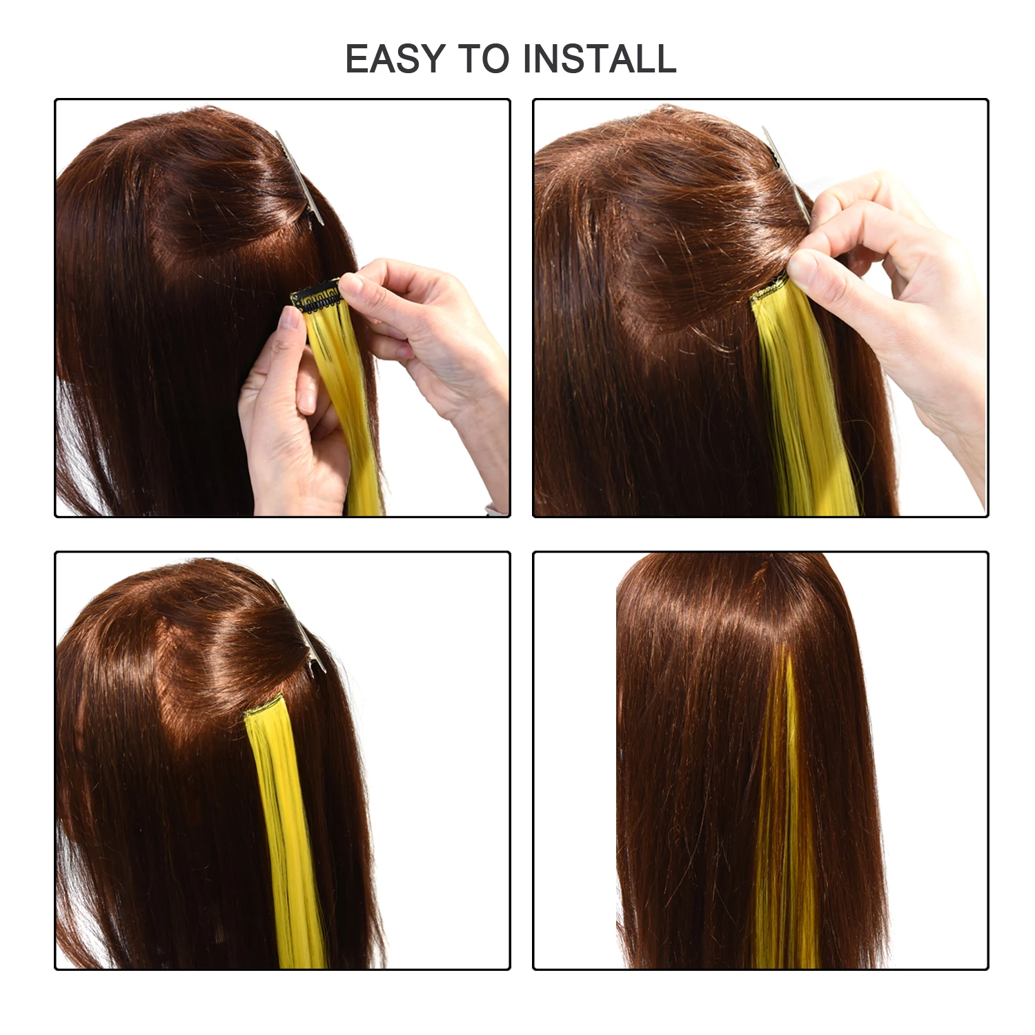 Color: T1B/30, Stretched Length: 22inches - Synthetic Clip-in Hair Extensions 22" Long Colorful Straight Hair Pieces Synthetic Hairpieces for Daily Festival Party