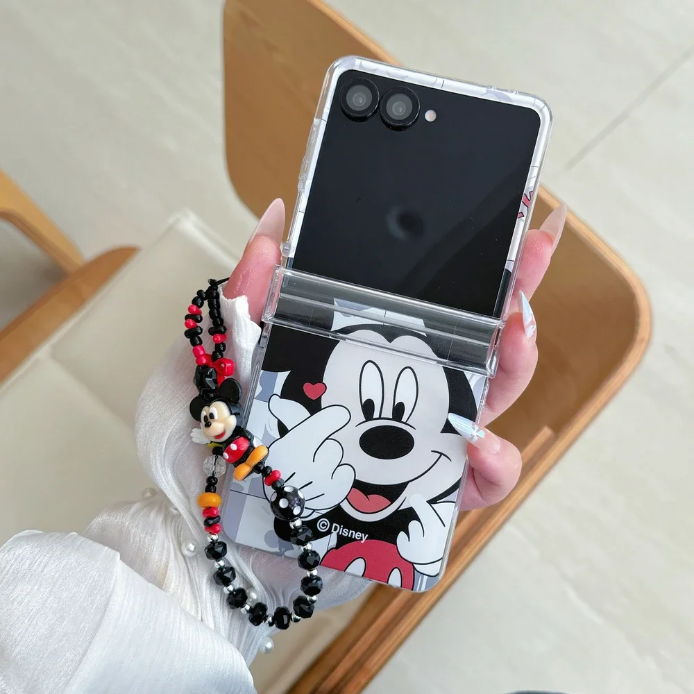 Material: CANVAS, Color: Clear - Cute Cartoon Disney Mickey Minnie Mouse Phone Case For Samsung Galaxy Z Flip 7 6 5 4 3 Stand Holder Case Hard Cover With Lanyard
