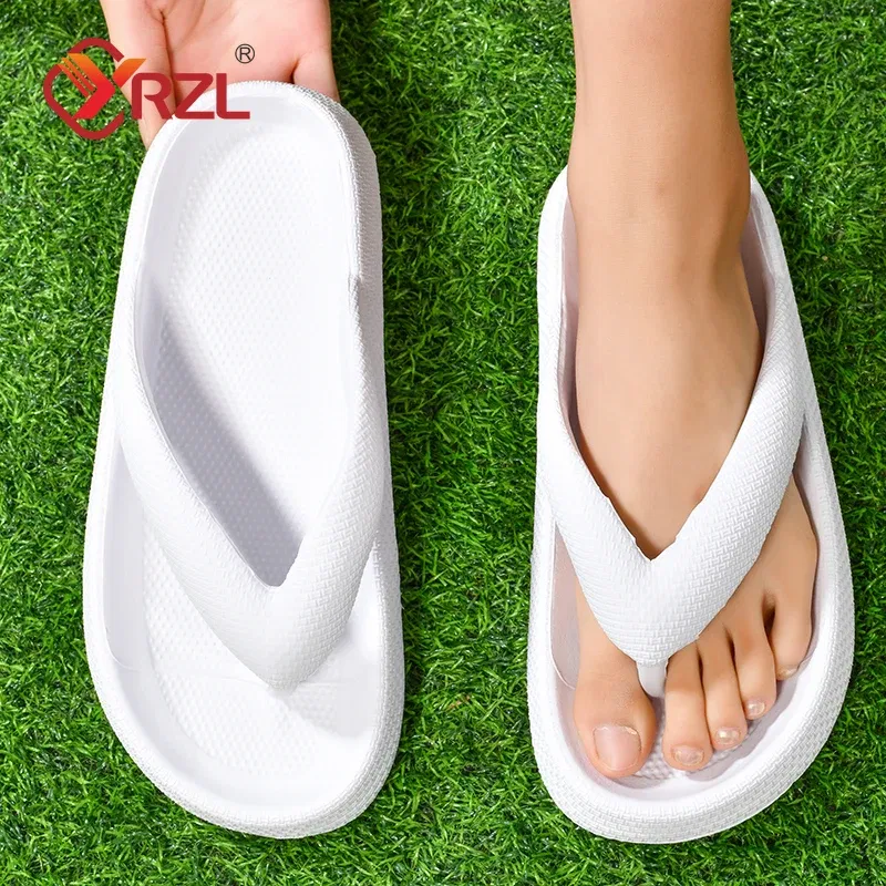Color: GRAY, Shoe Size: 44 - YRZL Flip Flops Men Soft Sole Platform 2024 Summer Beach Non Slip Women Slippers Coulple Thick Sole Bathroom Slides Sandals