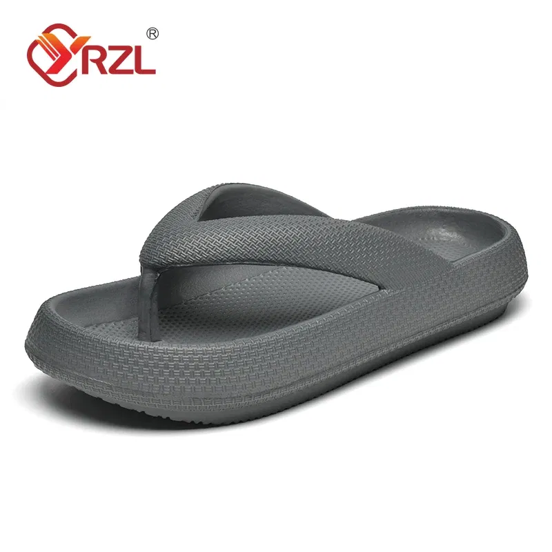 Color: GRAY, Shoe Size: 44 - YRZL Flip Flops Men Soft Sole Platform 2024 Summer Beach Non Slip Women Slippers Coulple Thick Sole Bathroom Slides Sandals