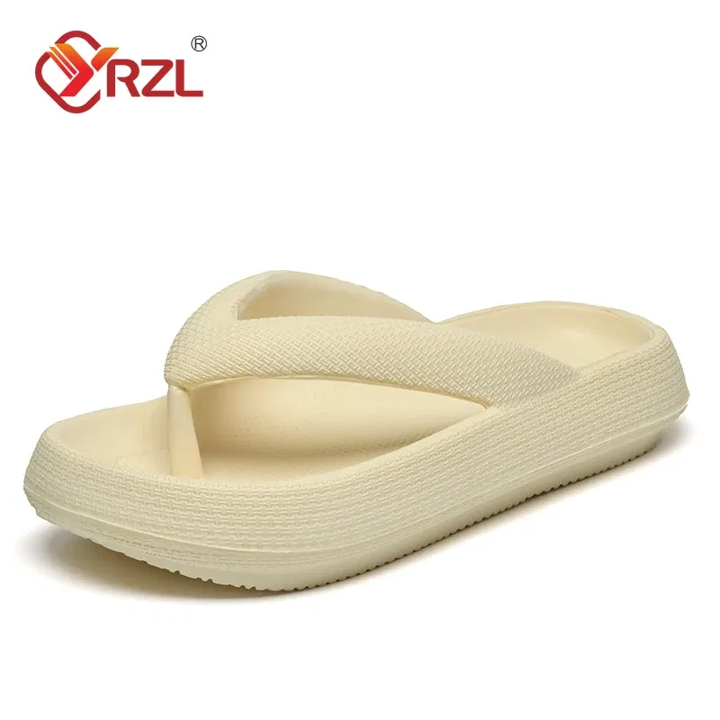 Color: GRAY, Shoe Size: 44 - YRZL Flip Flops Men Soft Sole Platform 2024 Summer Beach Non Slip Women Slippers Coulple Thick Sole Bathroom Slides Sandals