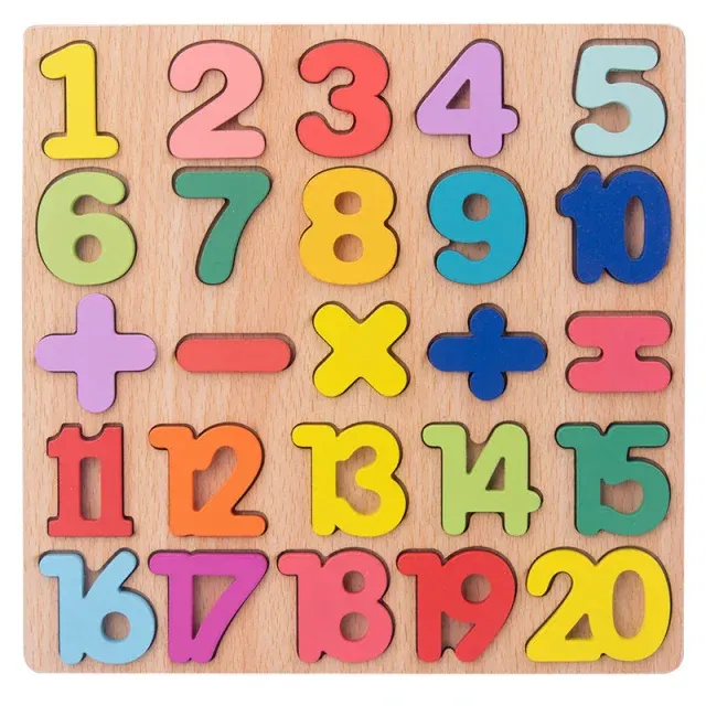 Color: plum - Baby Wooden Puzzles Montessori Toys 1 2 Years Toddler Toys Hand Grab Board Alphabet Number Cognition Learning Educational Toys