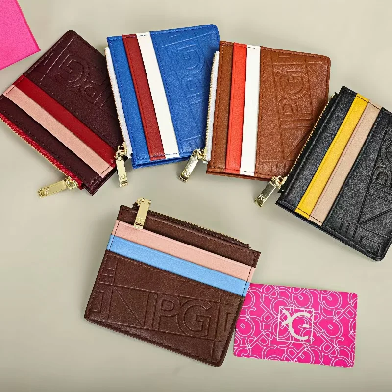 Color: Beige - PG Women's Wallet Fashion Retro Temperament Women's Bag Button Folding Monogram Printed Metal Zipper Leather Bag Card Women's