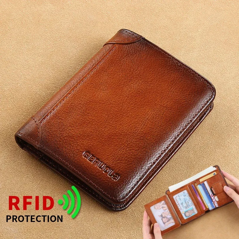 Color: Brown - GERUOLA Slim RFID Shielded Genuine Leather Wallet for Men-Multifunctional ID & Credit Card Holder Dark Brown with Embellishments